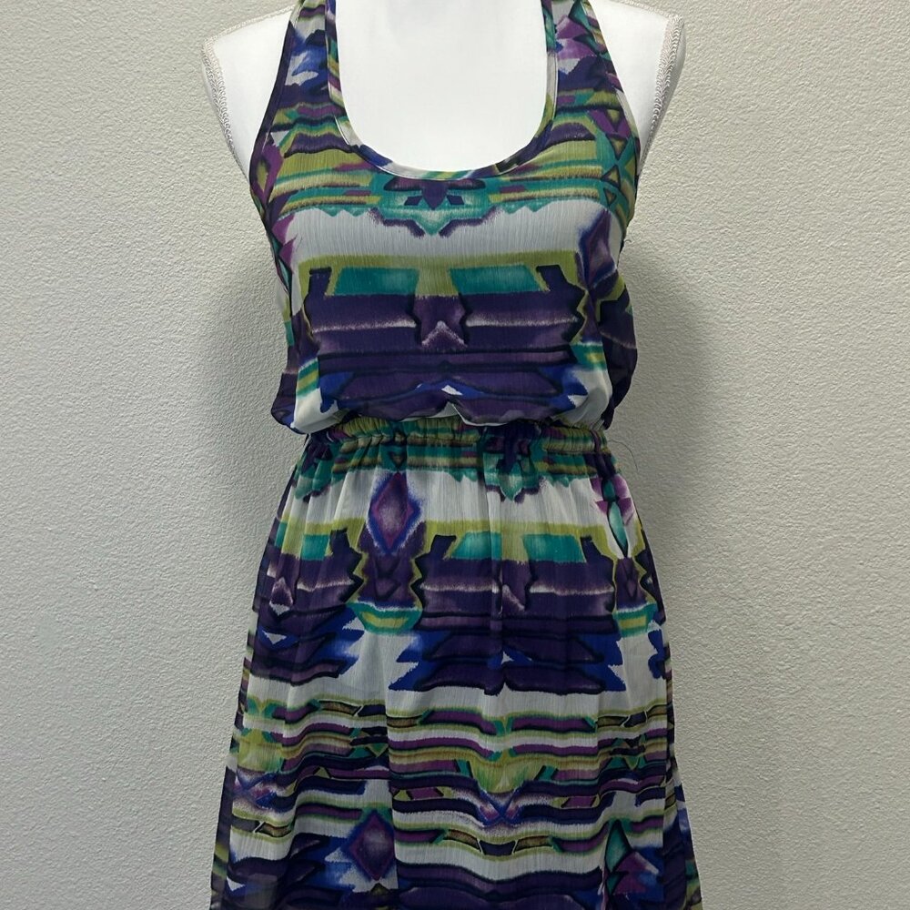 Xhilaration purple and green sleeveless lined dress, racerback style, XS